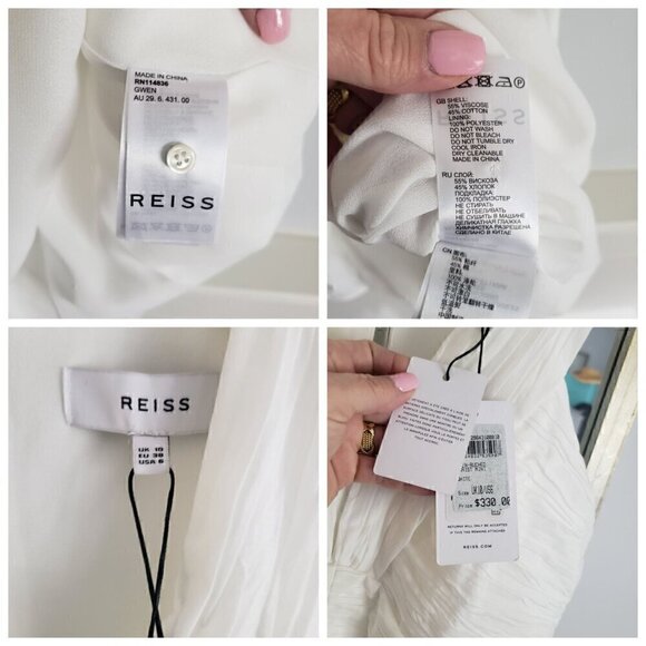 NWT REISS 6 White Gauzy Ruched Front Feminine Flirty Bridal After Party Dress - Picture 11 of 17